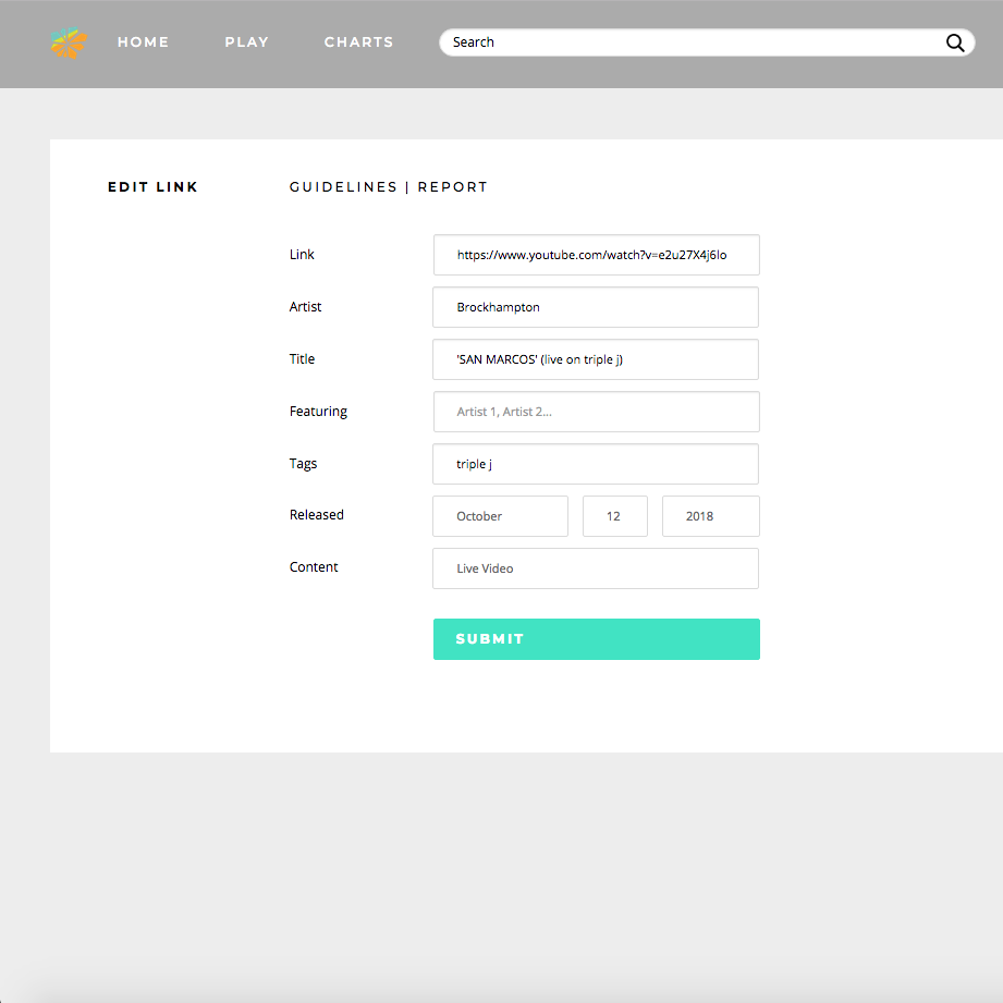 Expandable image of link submission form