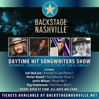 Thumbnail image for the event BACKSTAGE NASHVILLE! DAYTIME HIT SONGWRITERS SHOW feat.  Earl Bud Lee ,  Porter Howell ,  Justin Wilson &  Ray Stephenson supplied by the hosting site