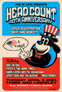 Thumbnail image for the event Headcount 20th Anniversary Voter Registration Drive and Benefit feat. DeeOhGee, Piper & The Hard Times, Gwen Levey & The Breakdown, Upset Boy and The Queens With Special Guest: India Ramey! supplied by the hosting site
