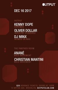 Thumbnail image for the event Kenny Dope/ Oliver Dollar/ DJ Minx at Output and Anané in The Panther Room supplied by the hosting site