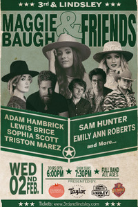 Thumbnail image for the event Maggie Baugh & Friends feat. Lewis Brice, Adam Hambrick, Alexandra Kay, Sophia Scott, Triston Marez, Sam Hunter, Emily Ann Roberts and more! supplied by the hosting site