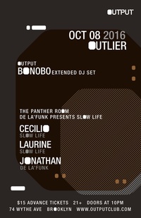 Thumbnail image for the event Outlier Presents Bonobo (Extended DJ Set) at Output and De La'funk Presents Slow Life in The Panther Room supplied by the hosting site