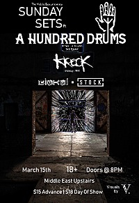 Thumbnail image for the event Sunday Sets ft. A Hundred Drums, Krook, BioKoi, Stock | Visuals by v.Kash supplied by the hosting site