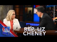 Thumbnail for the Stephen Colbert - Stephen and Rep. Liz Cheney Debate the GOP’s Role in America’s Slide Towards Fascism link, provided by host site